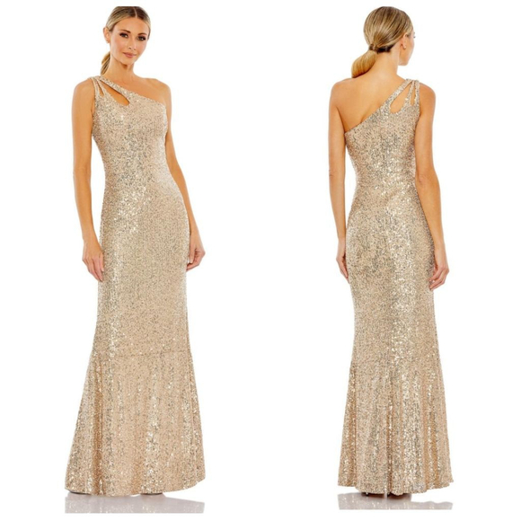 IEENA for MACDUGGAL Dresses & Skirts - Ieena for Mac Duggal Gold Sequin One-Shoulder Gown Size 4 NWT